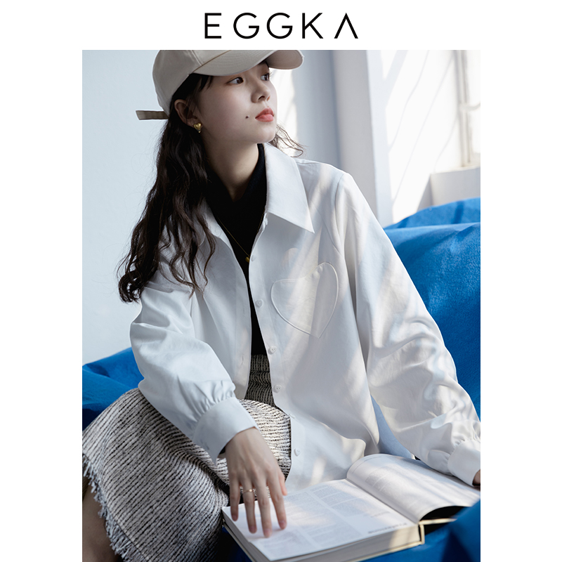 法式衬衫 EGGKA白色衬衫女秋冬季2022新款法式设计感小众休闲宽松长袖上衣_推荐淘宝好看的女法 衬衫