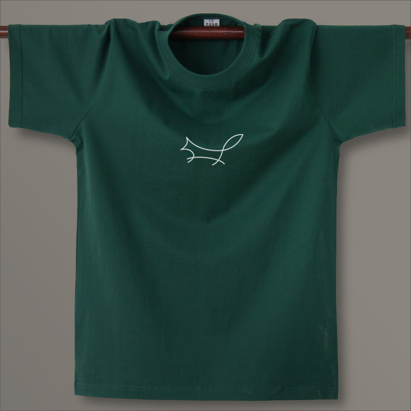 绿色T恤 创意趣味 原创 男生纯棉圆领短袖T恤 墨绿色 宽松清新简约小狐狸_推荐淘宝好看的绿色T恤