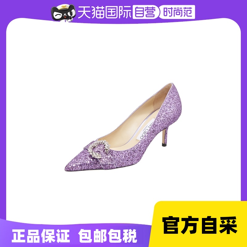 紫色凉鞋 【自营】Jimmy Choo周仰杰紫色羊皮革闪亮钻女士高跟鞋凉鞋尖头_推荐淘宝好看的紫色凉鞋