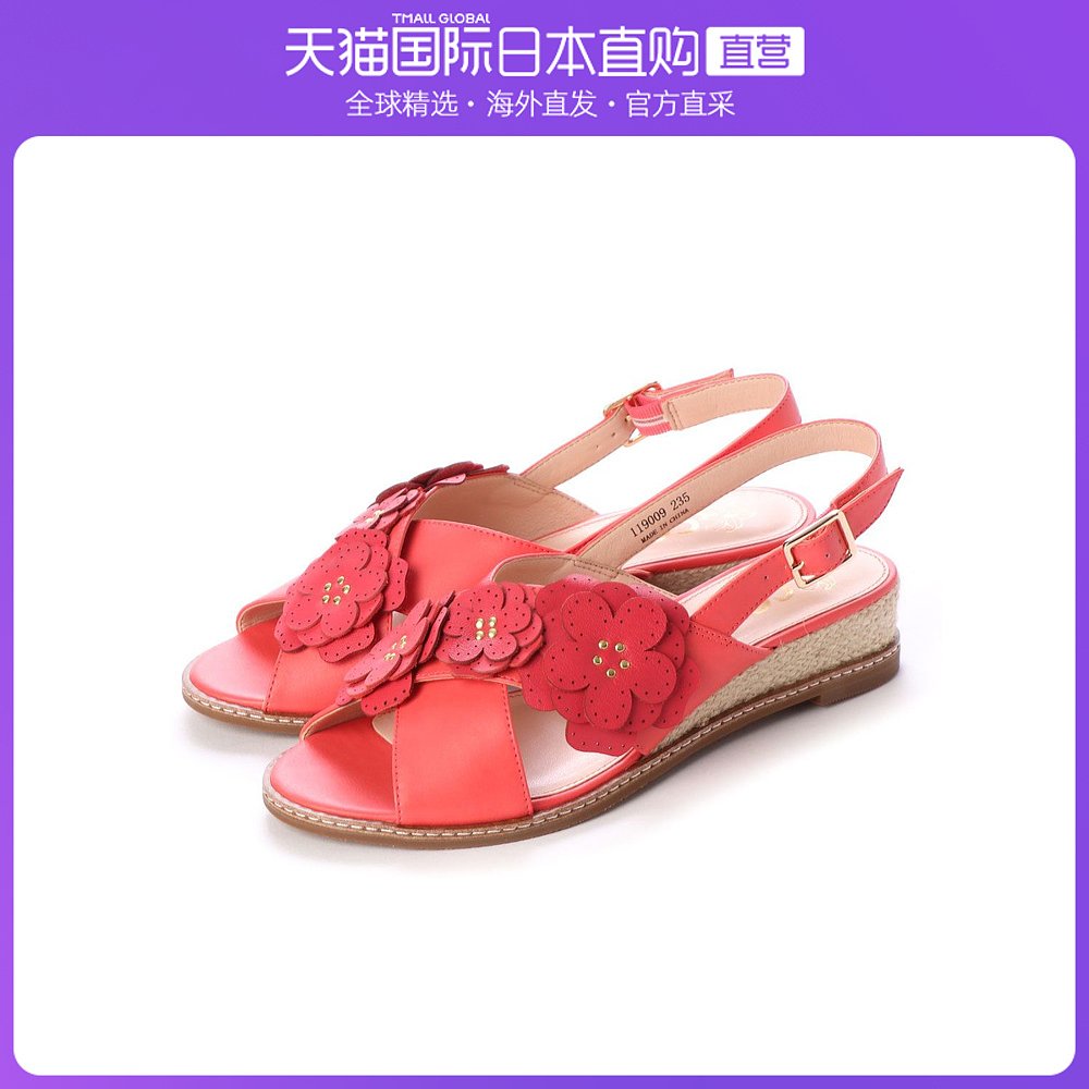 粉红色坡跟鞋 日本直邮coca 花卉设计交叉带低坡跟鞋底凉鞋 (粉红色)_推荐淘宝好看的粉红色坡跟鞋