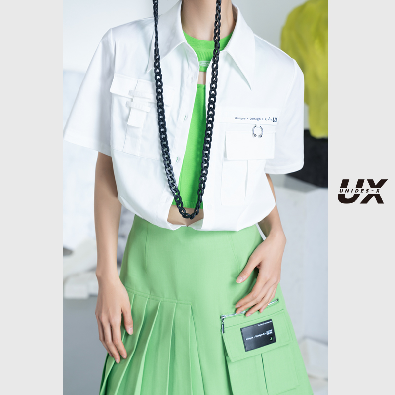 短袖衬衣 UX2022夏季新品女装白色口袋短袖衬衫小众设计感高端休闲时尚气质_推荐淘宝好看的女短袖衬衣