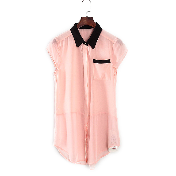 粉红色雪纺衫 R系列 夏装新品女装专柜库存折扣 时尚粉红色雪纺衬衫C5316_推荐淘宝好看的粉红色雪纺衫