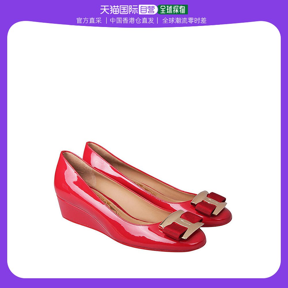 红色坡跟鞋 香港直邮SALVATORE FERRAGAMO 女士红色牛皮坡跟鞋休闲鞋 0591075_推荐淘宝好看的红色坡跟鞋