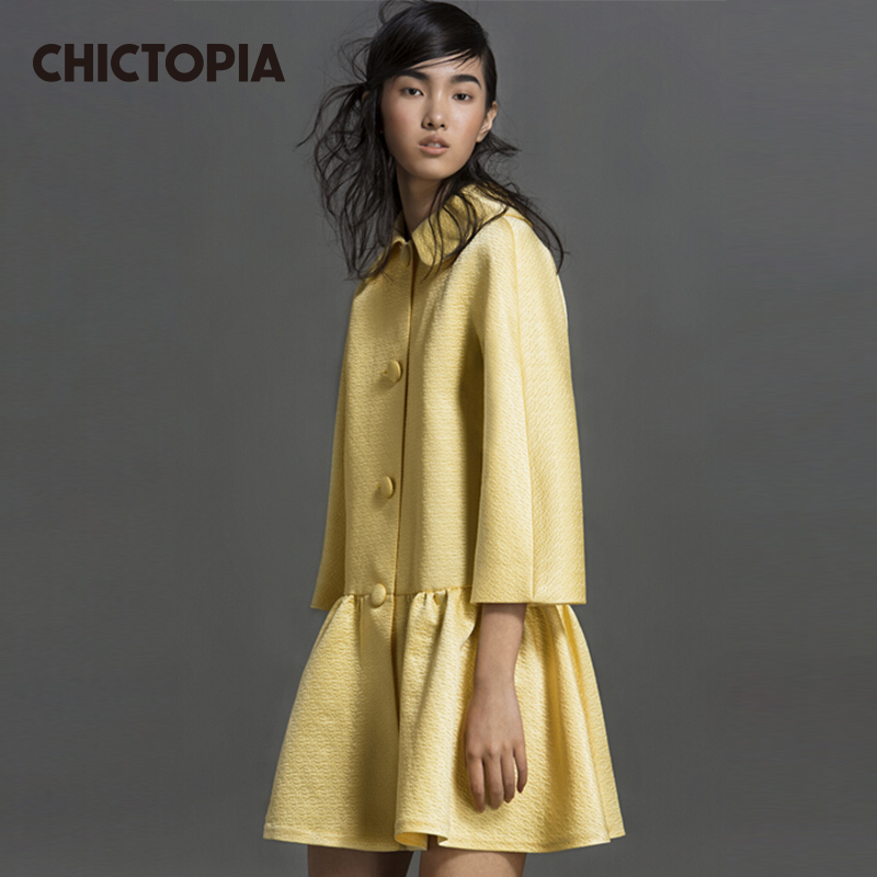 黄色风衣 CHICTOPIA刘清扬原装设计丝绵鹅黄色外套风衣_推荐淘宝好看的黄色风衣