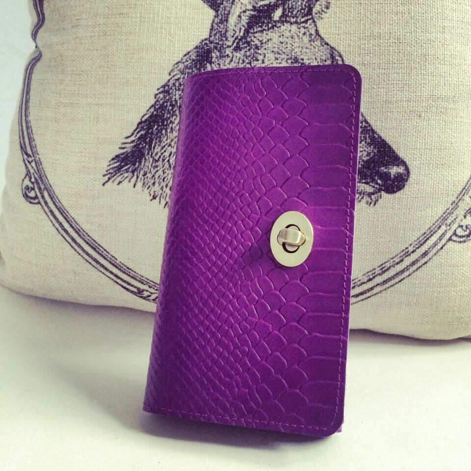 紫色钱包 泛泛定制 - 牛皮 手工 钱包 大钞位 VINTAGE 紫色鳄鱼纹 长款_推荐淘宝好看的紫色钱包