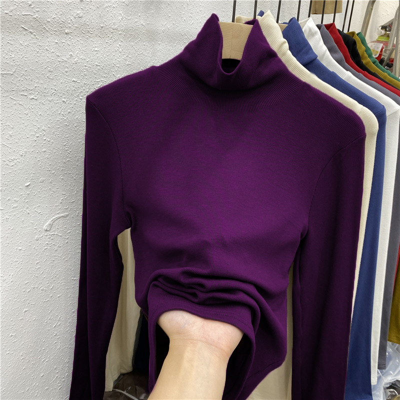 紫色针织衫 堆堆领羊绒打底衫女秋冬内搭紫色毛衣2022新款洋气保暖高领针织衫_推荐淘宝好看的紫色针织衫