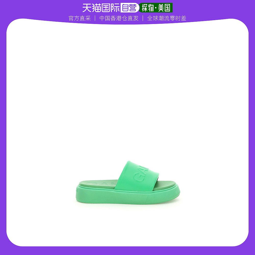 绿色鱼嘴鞋 香港直发GANNI 女士露趾平底拖鞋绿色 S1817 801_推荐淘宝好看的绿色鱼嘴鞋