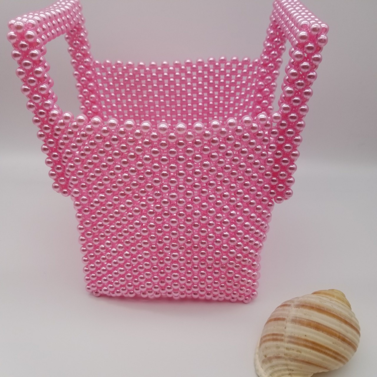 粉红色手提包 工厂手工串珠包四方手提包粉红色珍珠包网红小众_推荐淘宝好看的粉红色手提包