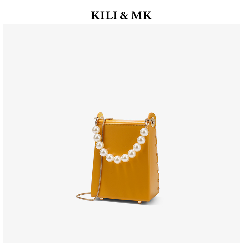 黄色链条包 KILI＆MK小众夏季黄色珍珠细链条手机包小包包女2022年新款斜挎包_推荐淘宝好看的黄色链条包