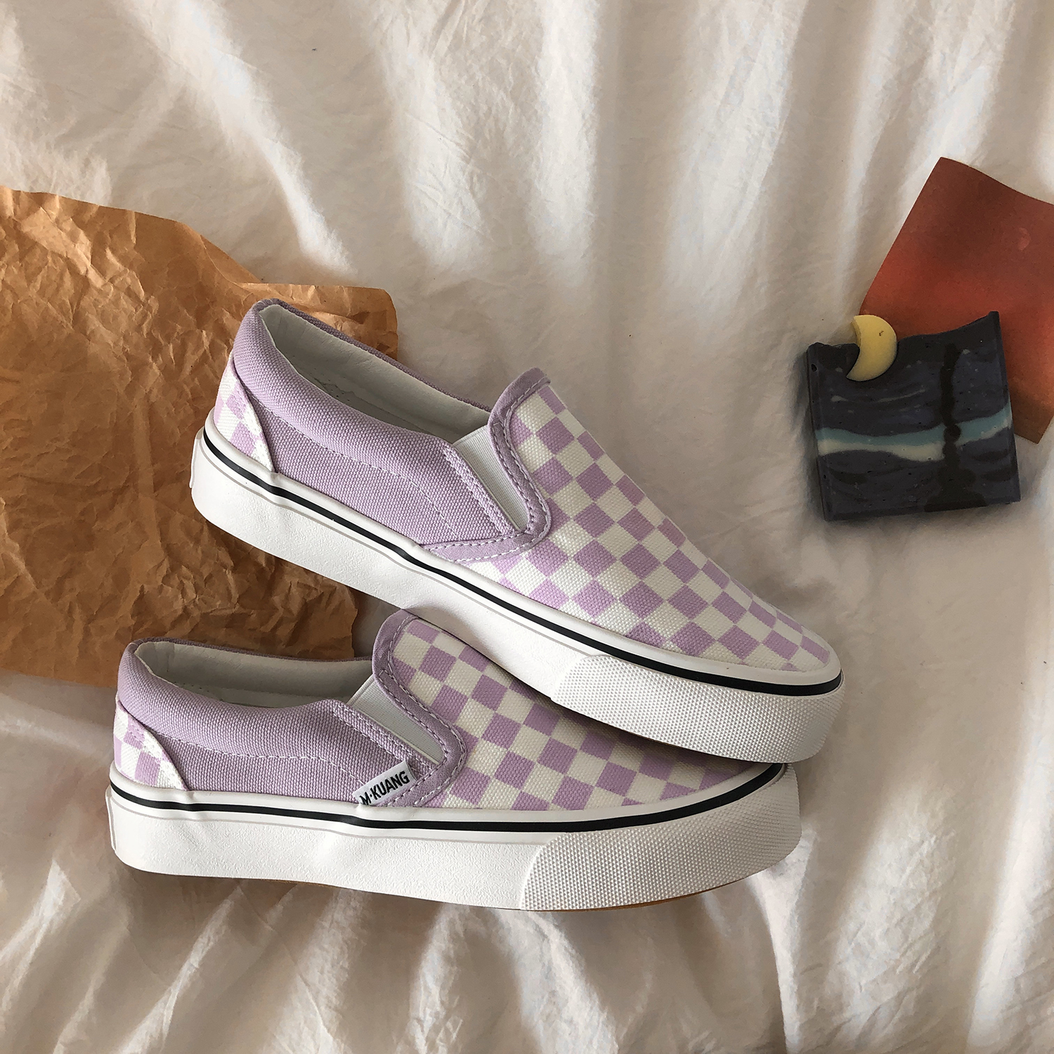 紫色平底鞋 林先叁紫色怪味少女一脚蹬懒人鞋女2022年新款夏季薄款平底帆布鞋_推荐淘宝好看的紫色平底鞋