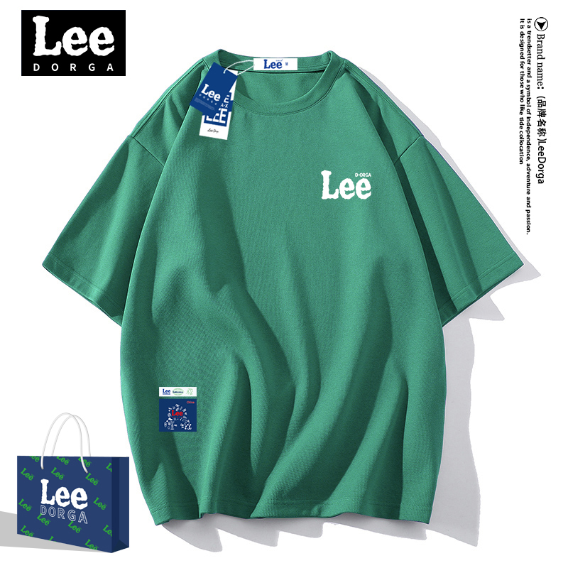 绿色T恤 Lee Dorga夏季新款短袖t恤男士宽松休闲体恤绿色宽松ins潮流衣服_推荐淘宝好看的绿色T恤