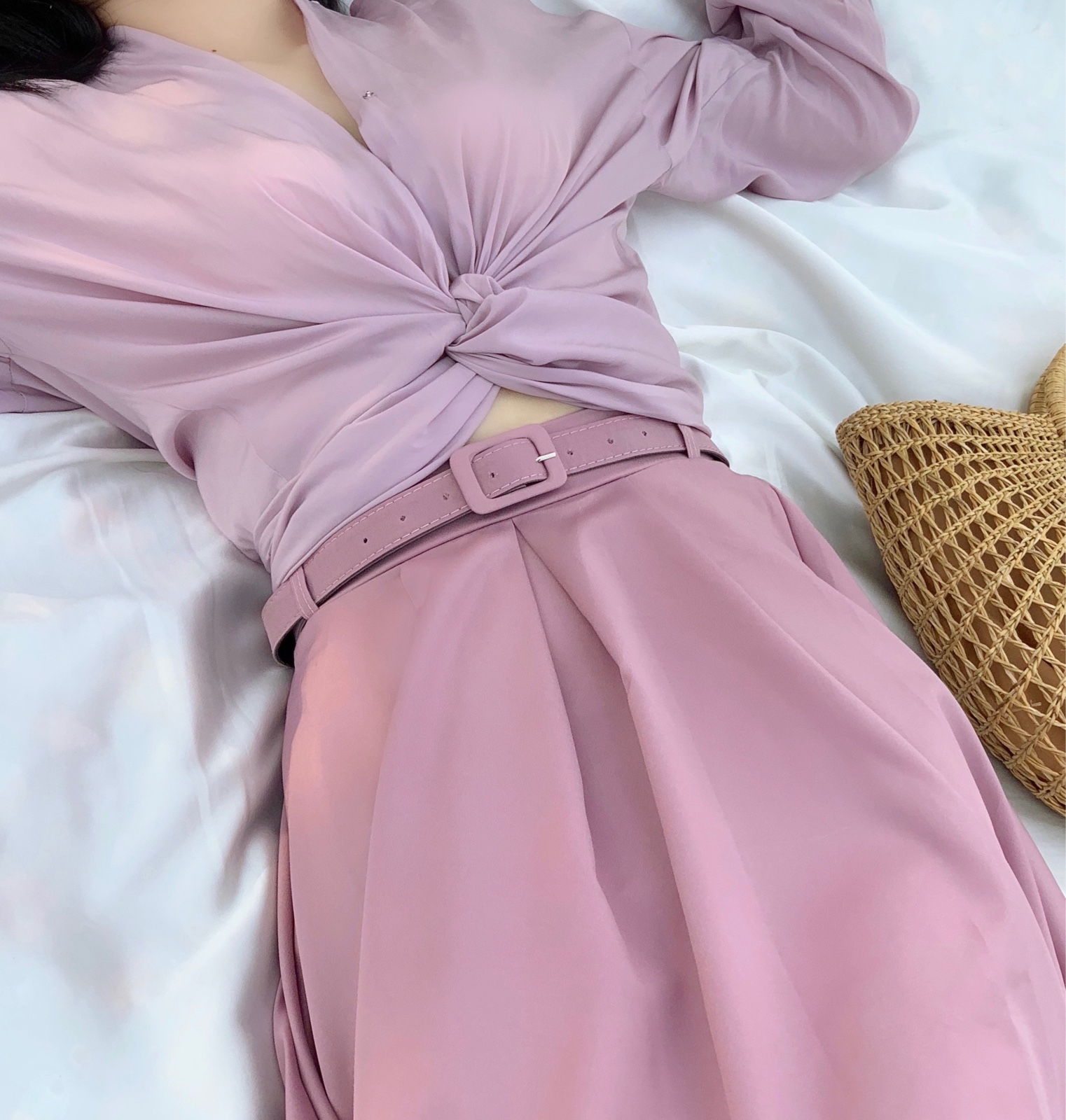 紫色半身裙 晚时光新款复古高腰半身裙 法式温柔粉紫色伞裙A字裙 送腰带_推荐淘宝好看的紫色半身裙