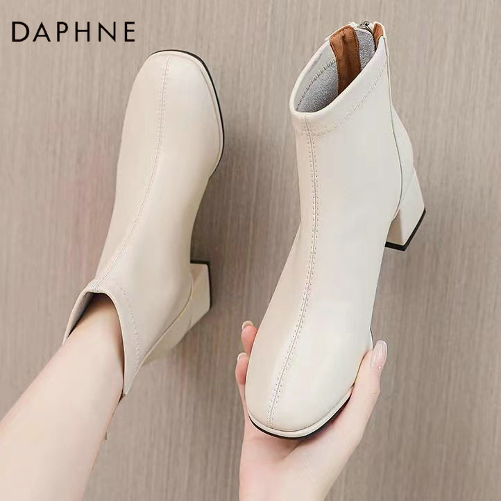 女鞋 Daphne达芙妮女士真皮马丁靴女秋款2022新款时尚气质短筒瘦瘦靴_推荐淘宝好看的女鞋