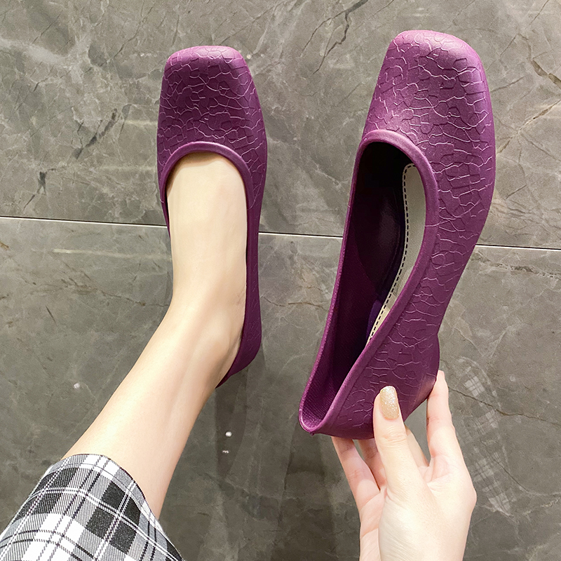 紫色坡跟鞋 ins 仙女风方头凉鞋女时尚外穿紫色低帮女鞋坡跟气质妈妈四季鞋夏_推荐淘宝好看的紫色坡跟鞋
