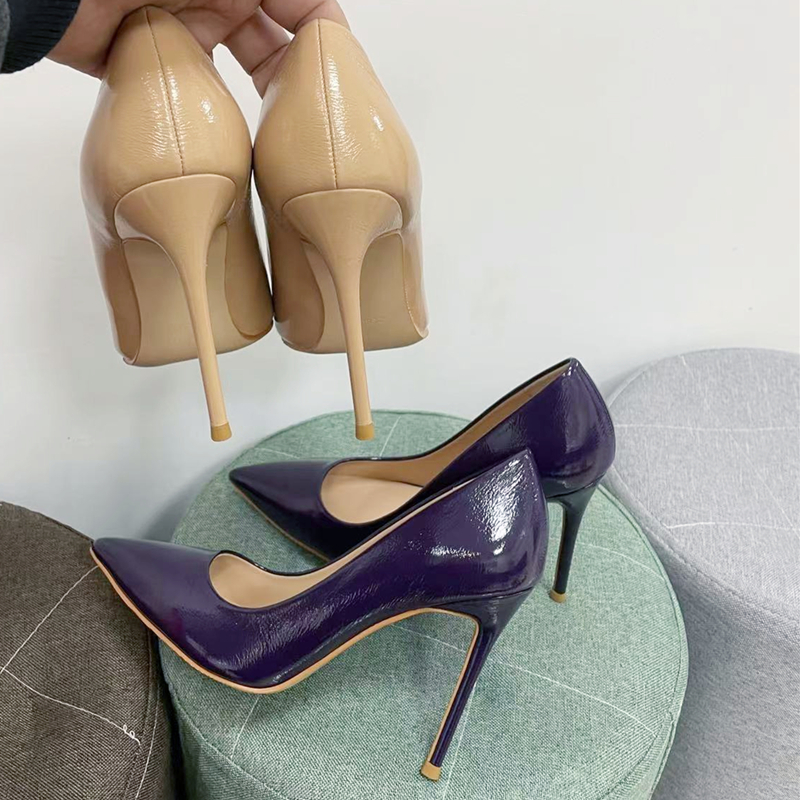 紫色尖头鞋 紫色高跟鞋女细跟尖头2022夏季流行新款浅口简约单鞋10cm女鞋白色_推荐淘宝好看的紫色尖头鞋
