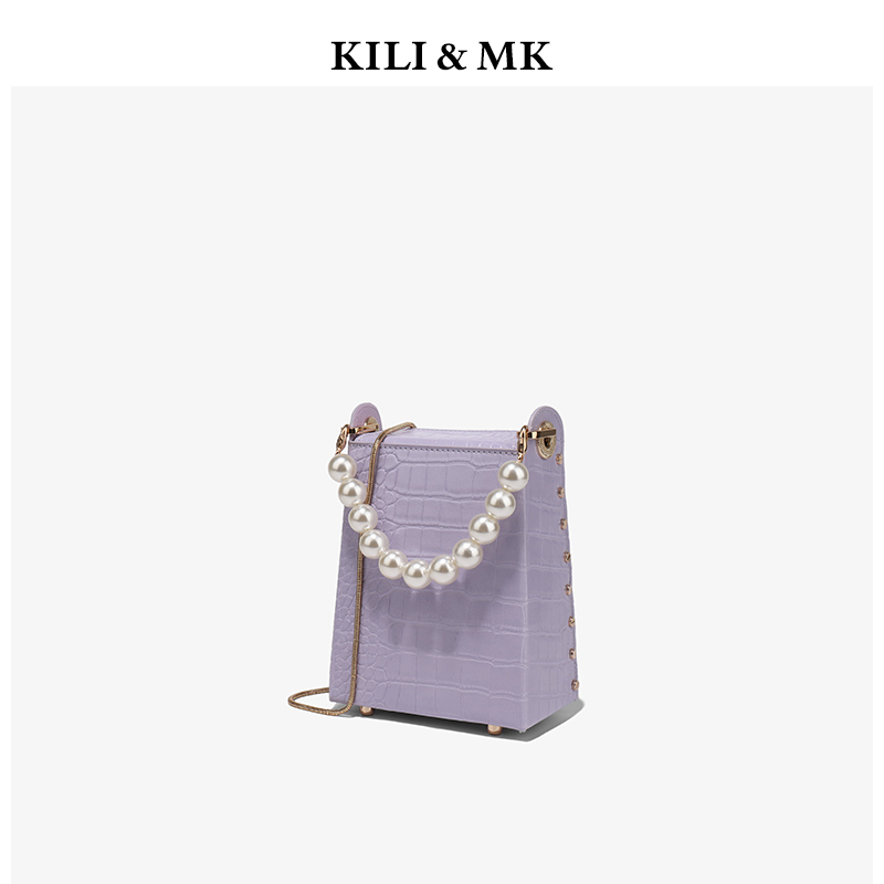 紫色链条包 KILI＆MK小众设计夏季紫色鳄鱼纹珍珠细链条手机包小包包女斜挎包_推荐淘宝好看的紫色链条包