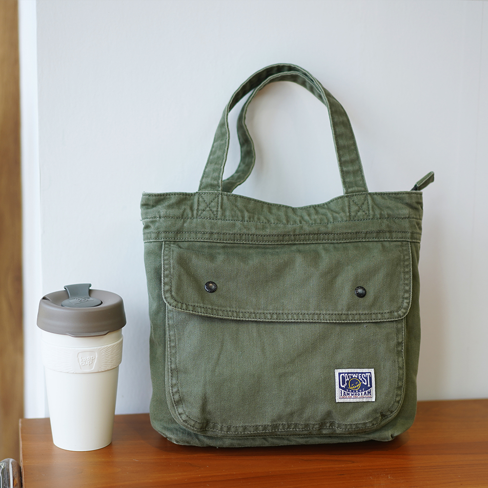 绿色手提包 猫西原创设计复古工装风手拎包 小号手提包 做旧军绿色纯色拉链包_推荐淘宝好看的绿色手提包