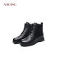 Aokang Women's Shoes Autumn and Winter Warm Women's Boots Thick Soled British Style Martin Boots Genuine Leather and Velvet Thickened Short Boots L Aokang Women's Shoes Autumn and Winter Warm Women's Boots Thick Soled British Style Martin Boots Genuine Leather and Velvet Thickened Short Boots L
