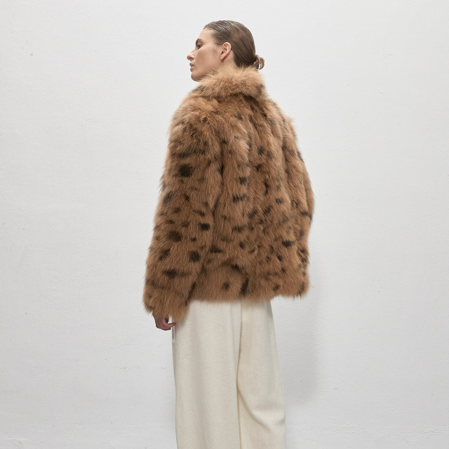 DukeCat/imported fox fur coat for women, temperament leopard print horn buckle warm fur coat DukeCat/imported fox fur coat for women, temperament leopard print horn buckle warm fur coat