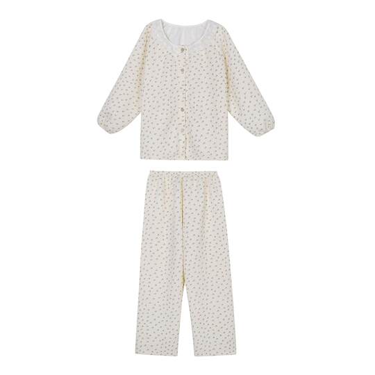 Xin helps autumn and winter new lace round collar floral pajamas women's set thick cotton warm home service set Xin helps autumn and winter new lace round collar floral pajamas women's set thick cotton warm home service set
