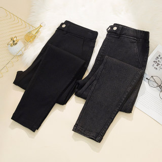 Large -size high waist elasticity is thin and small feet imitation denim pants female
 Large -size high waist elasticity is thin and small feet imitation denim pants female