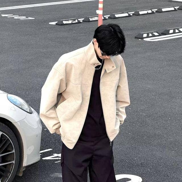 Xiji American retro PU leather tie-dye jacket men's spring and autumn high-end stand-up collar short motorcycle leather jacket couple Xiji American retro PU leather tie-dye jacket men's spring and autumn high-end stand-up collar short motorcycle leather jacket couple