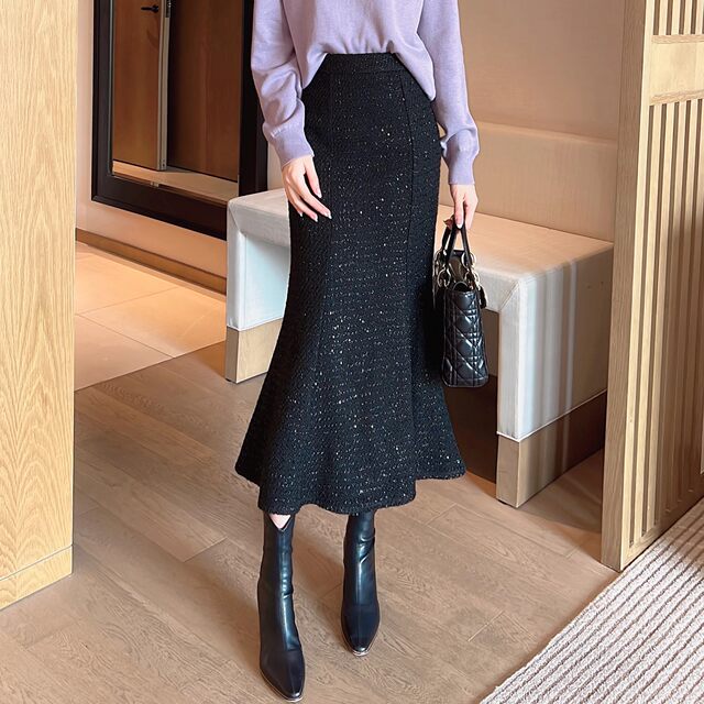 La Chapelle small fragrant sequined fishtail skirt for women autumn and winter 2025 new high-waist slimming temperament hip-hugging skirt La Chapelle small fragrant sequined fishtail skirt for women autumn and winter 2025 new high-waist slimming temperament hip-hugging skirt