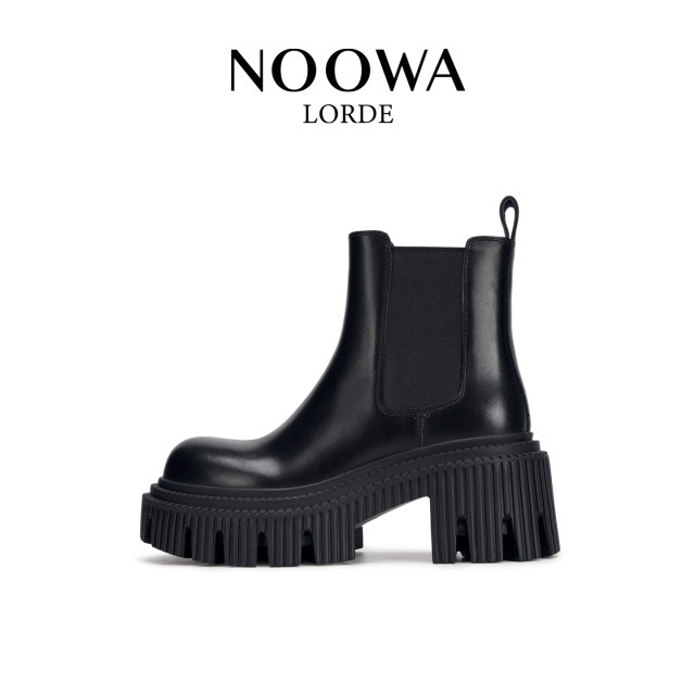 NOOWA color-blocking thick heel Martin boots for women 2025 autumn fashion round toe leather heightened comfortable versatile short boots NOOWA color-blocking thick heel Martin boots for women 2025 autumn fashion round toe leather heightened comfortable versatile short boots