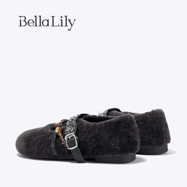 BellaLily2025 new autumn style elegant flat shoes comfortable women's shoes wool and plush fur shoes BellaLily2025 new autumn style elegant flat shoes comfortable women's shoes wool and plush fur shoes