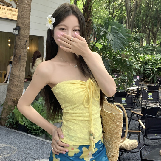 Amwyay Beach Vacation Sexy Neck Hornet Tie Strap Vest Short Sling Top Amwyay Beach Vacation Sexy Neck Hornet Tie Strap Vest Short Sling Top