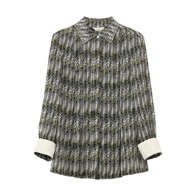 HONRN/Red Man Green Casual Striped Printed Long-Sleeved Shirt Top Women's Design Niche HH11OC294 HONRN/Red Man Green Casual Striped Printed Long-Sleeved Shirt Top Women's Design Niche HH11OC294