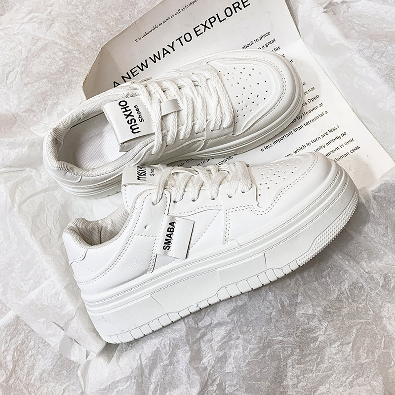 Shein Zapatillas Blancas Mujer Suela Gruesa Zapatillas Blancas De