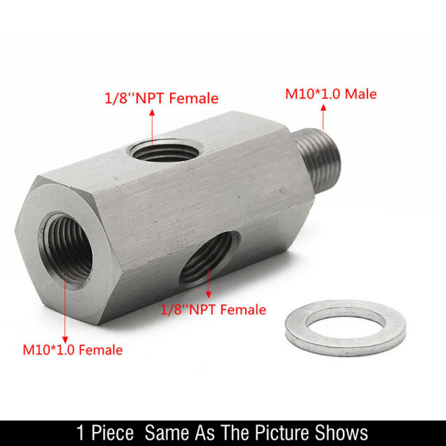 Automotive modified oil pressure gauge sensor connector 1/8NPT M10X1 stainless steel turbocharger joint tee 
Automotive modified oil pressure gauge sensor connector 1/8NPT M10X1 stainless steel turbocharger joint tee