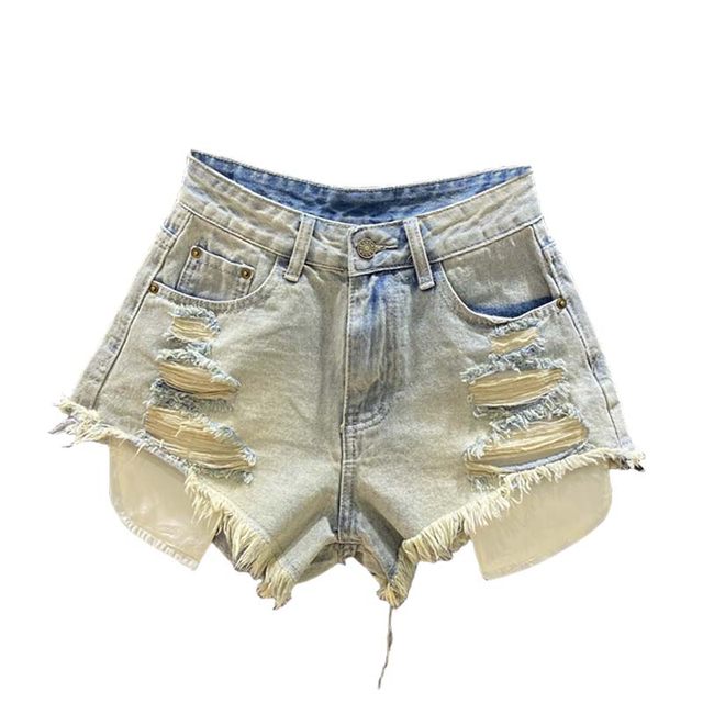 2025 summer new high-waisted slimming legs and wide-leg A-line hot pants design ripped bristled denim shorts for women 
2025 summer new high-waisted slimming legs and wide-leg A-line hot pants design ripped bristled denim shorts for women