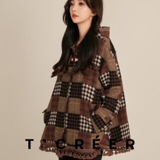 TCREER autumn and winter retro contrasting color stitching plaid long-sleeved jacket for women TR25Q136 
TCREER autumn and winter retro contrasting color stitching plaid long-sleeved jacket for women TR25Q136