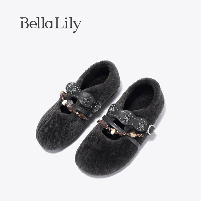 BellaLily2025 new autumn style elegant flat shoes comfortable women's shoes wool and plush fur shoes BellaLily2025 new autumn style elegant flat shoes comfortable women's shoes wool and plush fur shoes