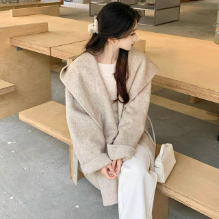 Loose slim short cloak hooded wool coat Loose slim short cloak hooded wool coat