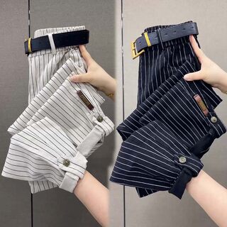 Pure cotton striped casual pants for women with loose waist Pure cotton striped casual pants for women with loose waist