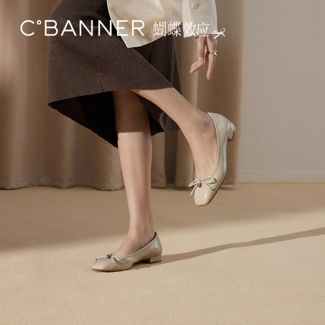 Qianbaidu bow low heel ballet shoes for women 2025 spring and autumn new flat-soled small fragrance style shallow mouth single shoes Qianbaidu bow low heel ballet shoes for women 2025 spring and autumn new flat-soled small fragrance style shallow mouth single shoes