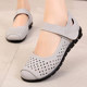 Genuine leather hollow round head flat bottom mother large size sandals for women 2025 new style 41-43 summer soft leather hole nurse shoes Genuine leather hollow round head flat bottom mother large size sandals for women 2025 new style 41-43 summer soft leather hole nurse shoes