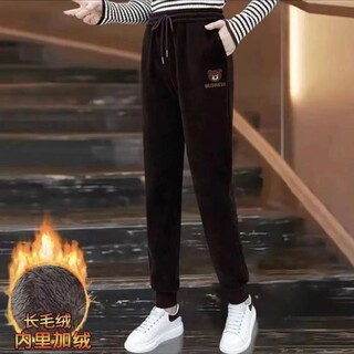 Loose elastic waist straight trousers for winter Loose elastic waist straight trousers for winter