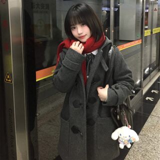 Original Kurihara Naka Coat College style jk uniform medium and short gray hooded wool coat Original Kurihara Naka Coat College style jk uniform medium and short gray hooded wool coat