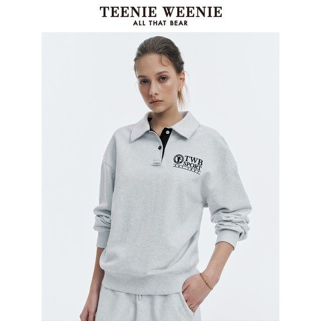 TeenieWeenie Bear Lazy Style Polo Standing Collar Sports Simple Fashion Sweater Casual Loose Top Women TeenieWeenie Bear Lazy Style Polo Standing Collar Sports Simple Fashion Sweater Casual Loose Top Women
