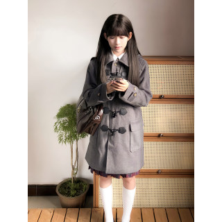 Cherizi jk Japanese style hooded horn button coat for women original college style thickened long coat Cherizi jk Japanese style hooded horn button coat for women original college style thickened long coat