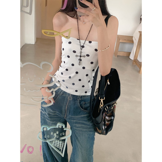 MosesQueen White Polka Dot Two-Piece Set of Hot Girls Slim Strap Vest Summer New Headscarf MosesQueen White Polka Dot Two-Piece Set of Hot Girls Slim Strap Vest Summer New Headscarf