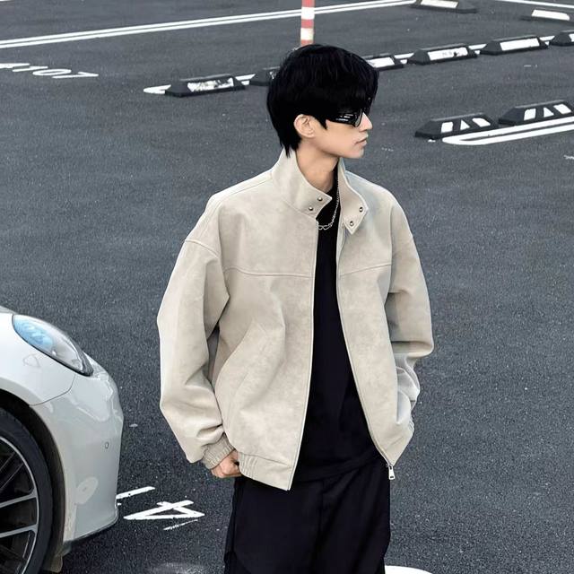 Xiji American retro PU leather tie-dye jacket men's spring and autumn high-end stand-up collar short motorcycle leather jacket couple Xiji American retro PU leather tie-dye jacket men's spring and autumn high-end stand-up collar short motorcycle leather jacket couple