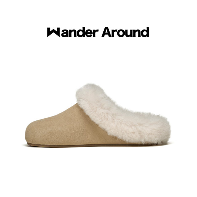 Wander around thick sole increased cowhide suede plus velvet Birkenstock shoes retro casual lazy hair slippers for women Wander around thick sole increased cowhide suede plus velvet Birkenstock shoes retro casual lazy hair slippers for women