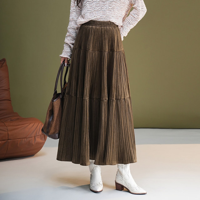 La Chapelle Trendy Velvet Swing Skirt Women's 2025 Autumn and Winter New High Waist Fashion A-Line Skirt Umbrella Skirt La Chapelle Trendy Velvet Swing Skirt Women's 2025 Autumn and Winter New High Waist Fashion A-Line Skirt Umbrella Skirt