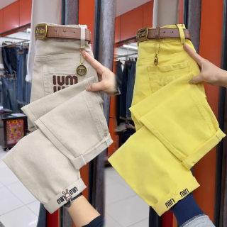 Washed cotton nine-point casual straight-leg pants for women's spring new style Washed cotton nine-point casual straight-leg pants for women's spring new style