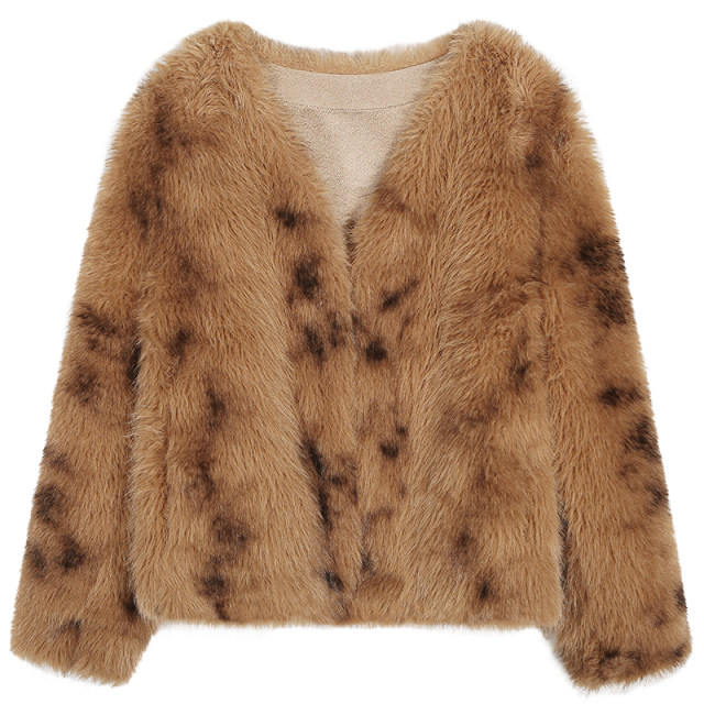 Jinyu flower leopard print fur one-piece coat for women 2025 new short fur coat environmentally friendly fur to keep warm Jinyu flower leopard print fur one-piece coat for women 2025 new short fur coat environmentally friendly fur to keep warm